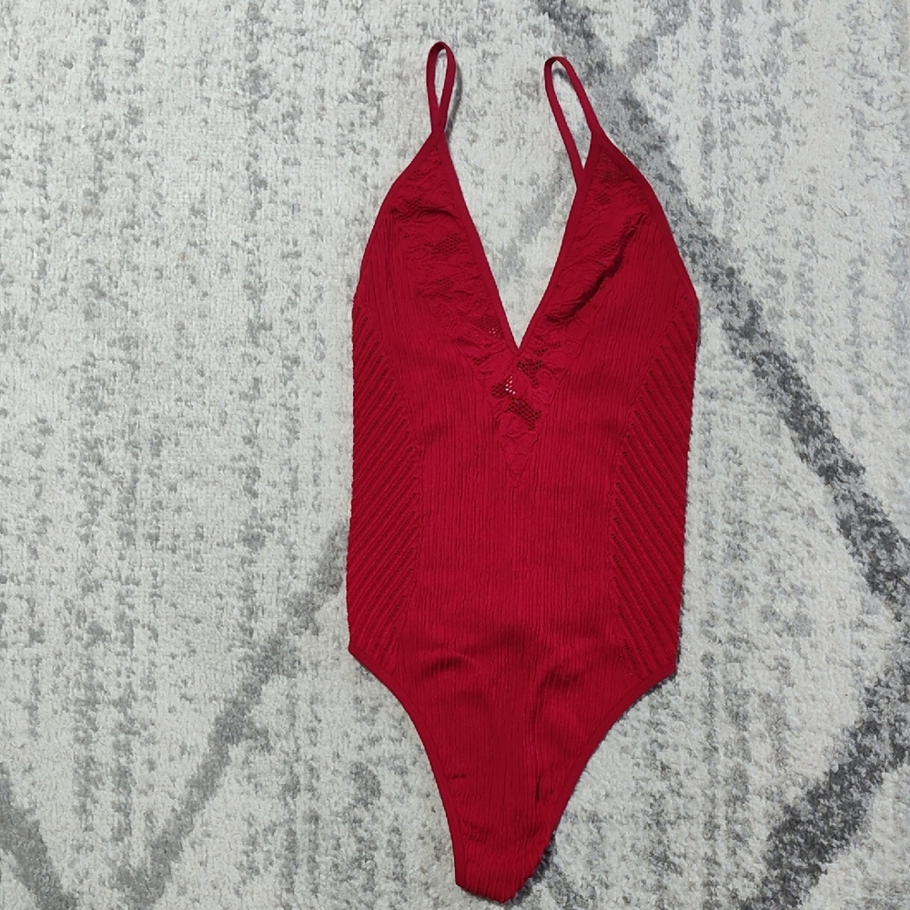 Colsie Red Ribbed Bodysuit, Size XS